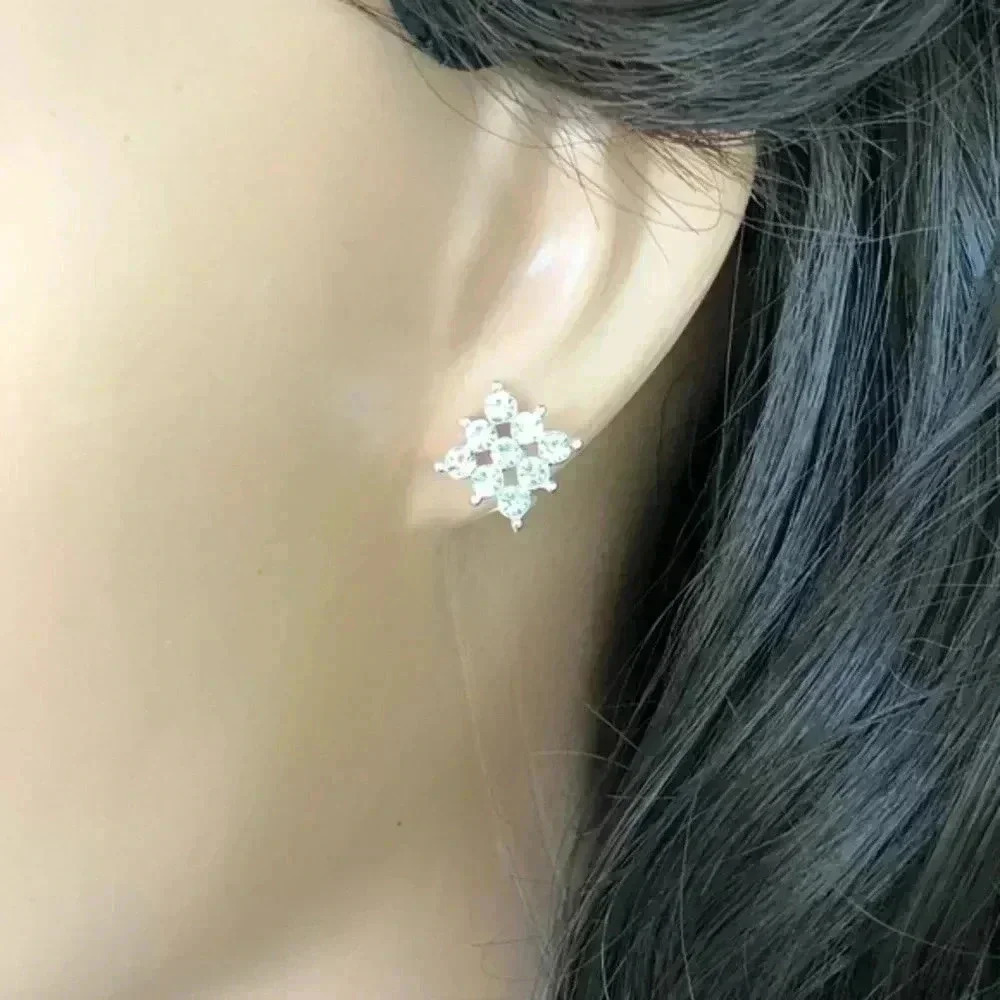 Diamond Shaped 925 Sterling Silver Crystal Stud Earrings NWT - Picture 5 of 5